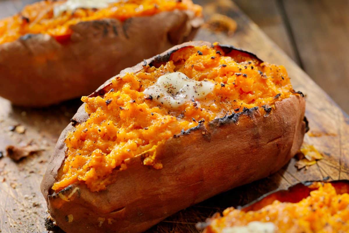 Sweet potato with cheese on the middle