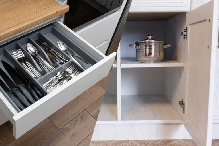 A collage of kitchen drawers and cabinets, Kitchen Drawers Vs Cabinets - Best Planning Choices