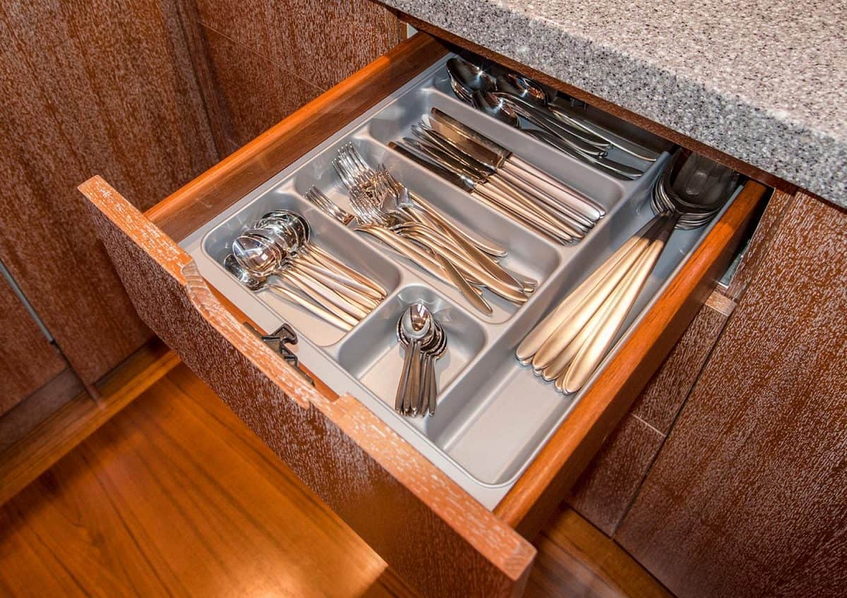 Cutlery drawer with compartments in luxury kitchen