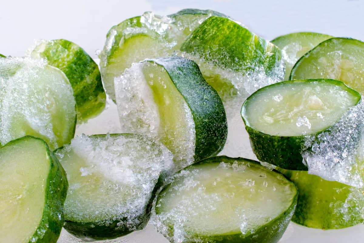 Frozen fresh green cucumber slices