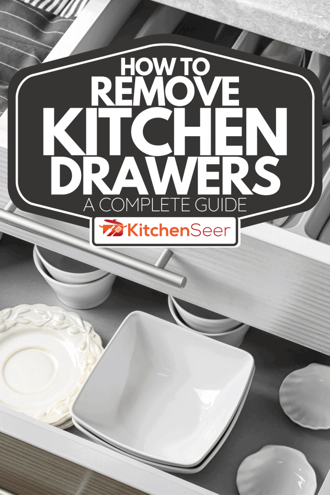 A ceramic dishware and cutlery in kitchen drawers, How To Remove Kitchen Drawers [A Complete Guide]