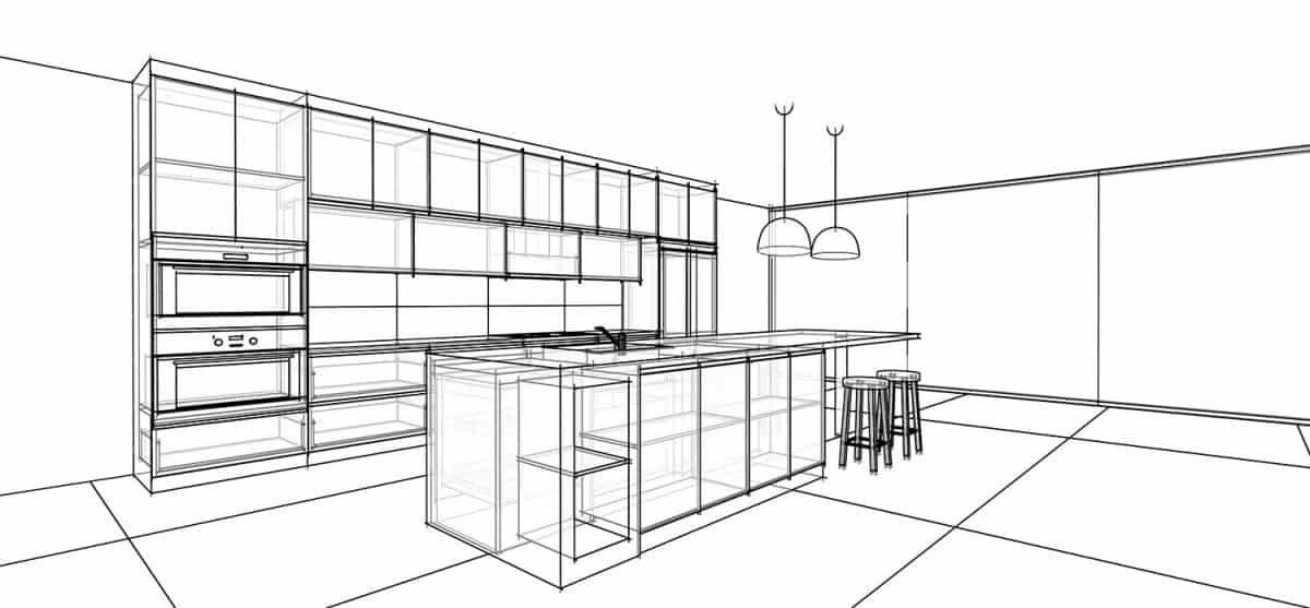 Interior design sketch for modern kitchen