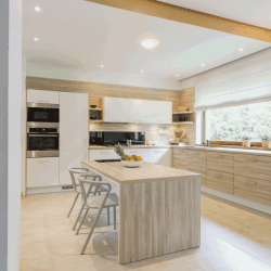 Kitchen in light colours and white furniture. Should Kitchen Floor Match Worktop Or Cabinets