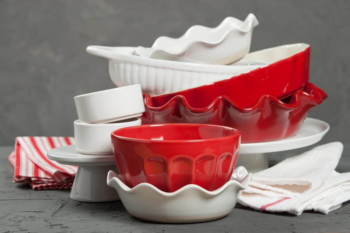 Red and white ceramic bakeware
