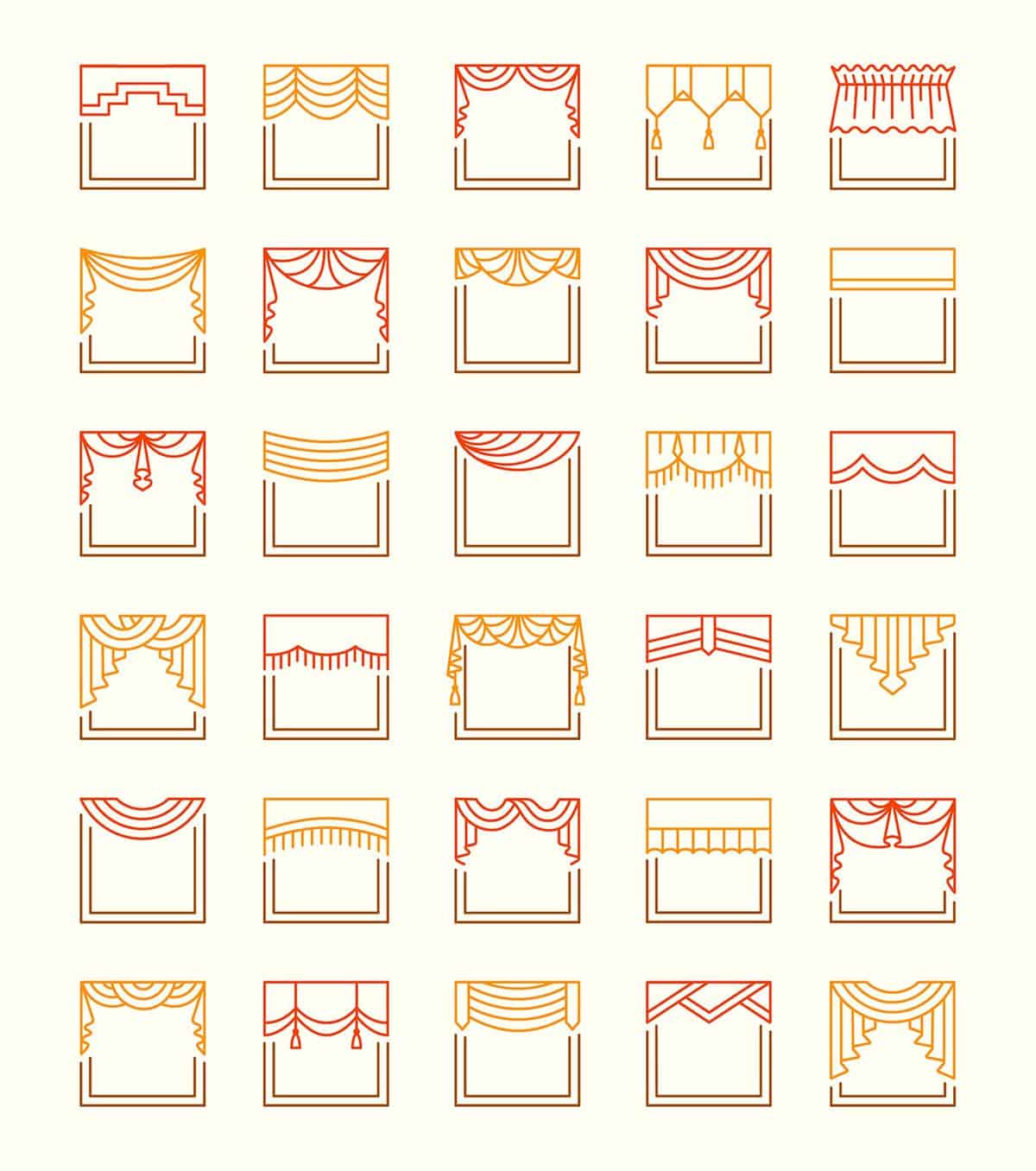 Vector line icons of valances and pelmets