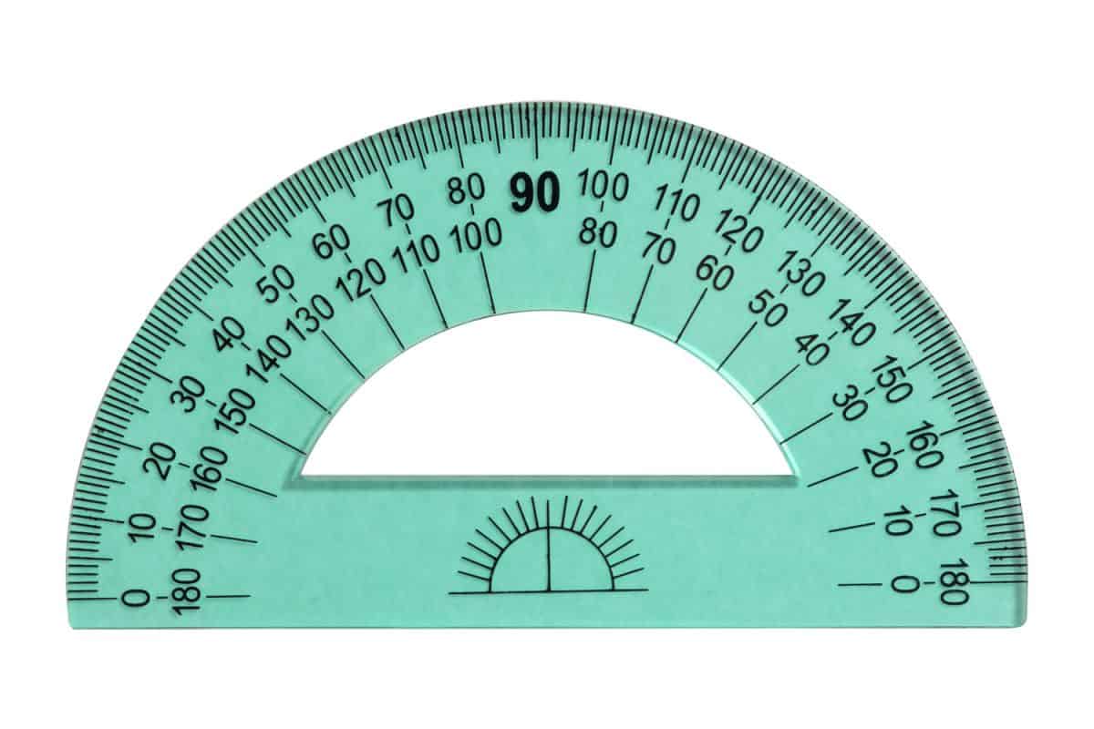 A 180 degree protractor on a white background