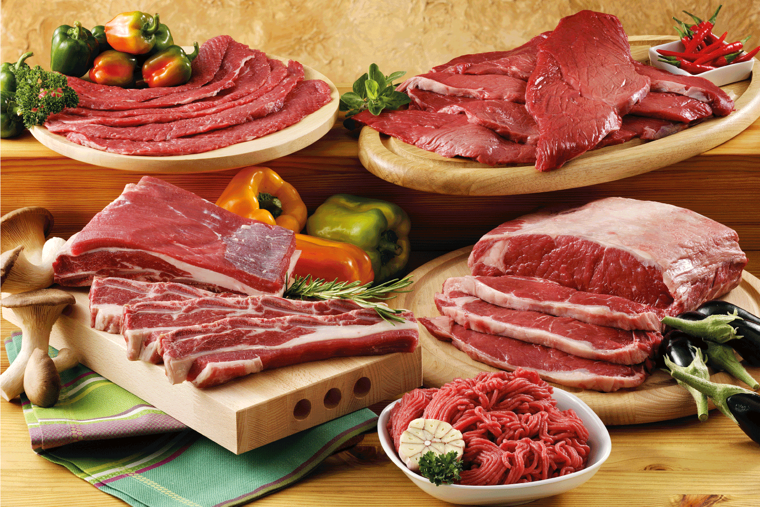 Assorted raw beef meat