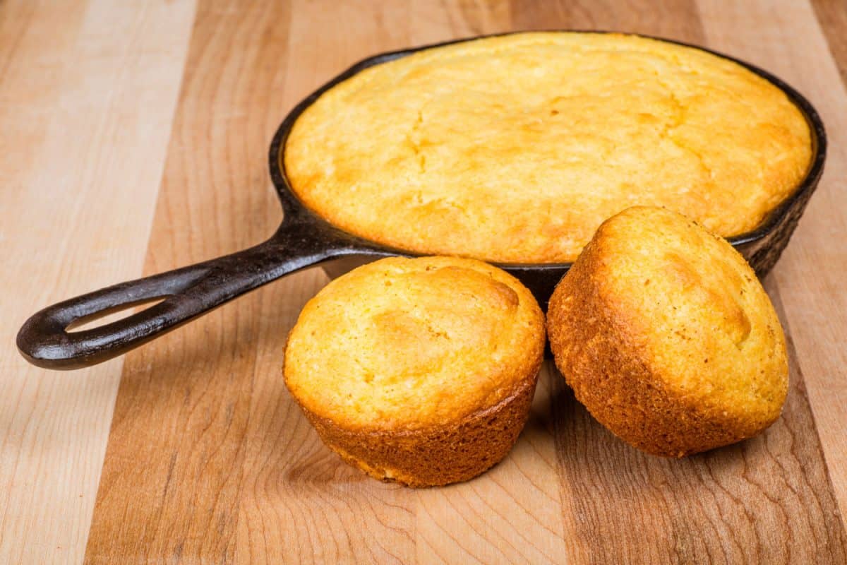 Delicious cornbread and muffins on the table