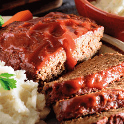 Fresh baked tomato glazed meatloaf served with mashed potato. How Long Does It Take To Cook Meatloaf