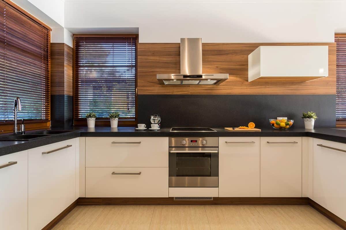 Horizontal view of modern furniture in luxury kitchen