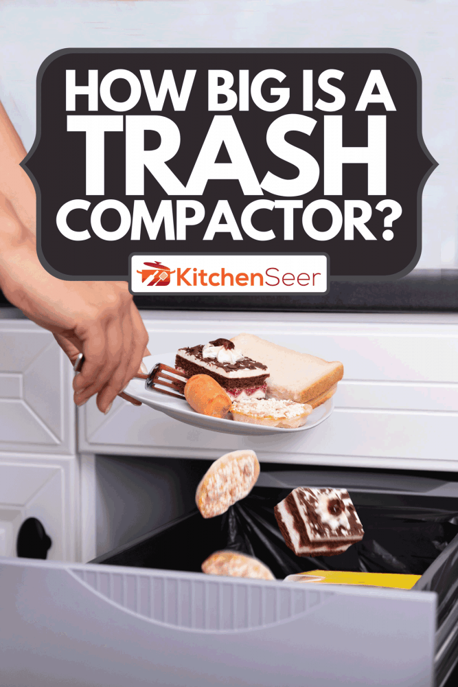 A woman throwing food in trash compactor, How Big Is A Trash Compactor?