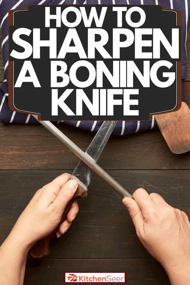 Hands of a woman sharpening a knife using a handle sharpener, How To Sharpen A Boning Knife