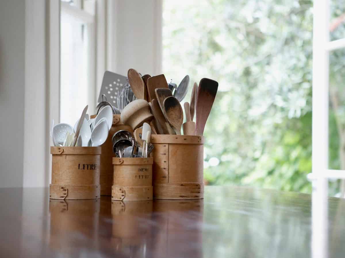 Kitchen utensils in containers