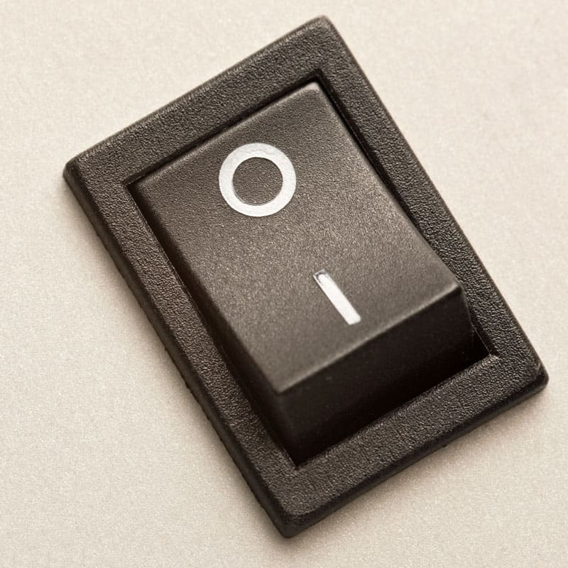 Macro close-up of power switch button