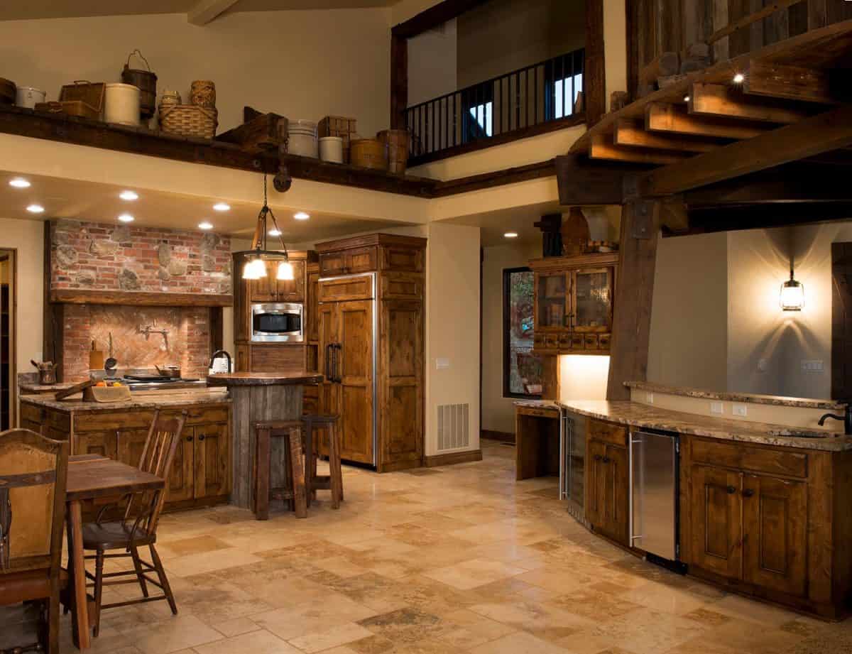 Modern kitchen has the flavor of the old wild west with the spaciousness of modern day architecture