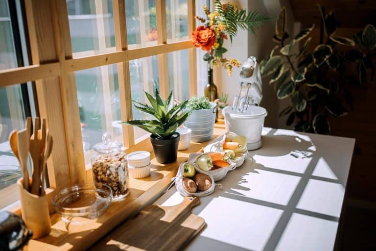 Modern kitchen table with fresh vegetables, 17 Fantastic Kitchen Windows Decor Ideas