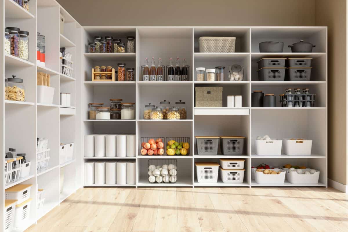 Organised Pantry Items In Storage Room With Nonperishable Food Staples, Preserved Foods, Healty Eatings, Fruits And Vegetables, How To Organize A Walk-In Pantry [With 15 Great Ideas!]