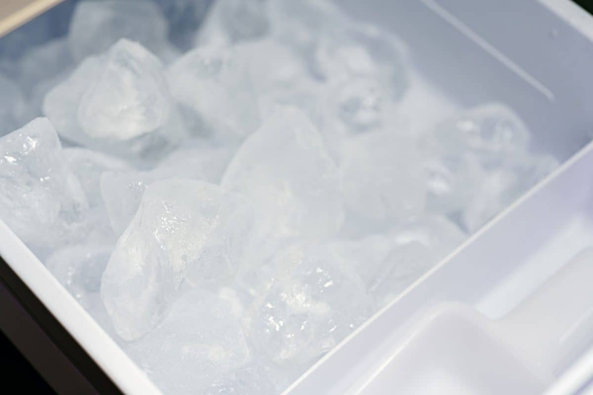Up close photo of ice inside an ice maker