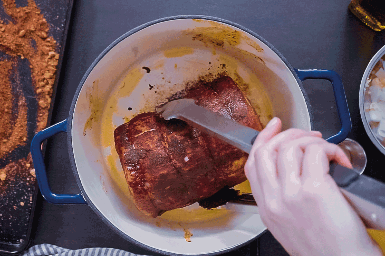 boneless pork roast in a dutch oven