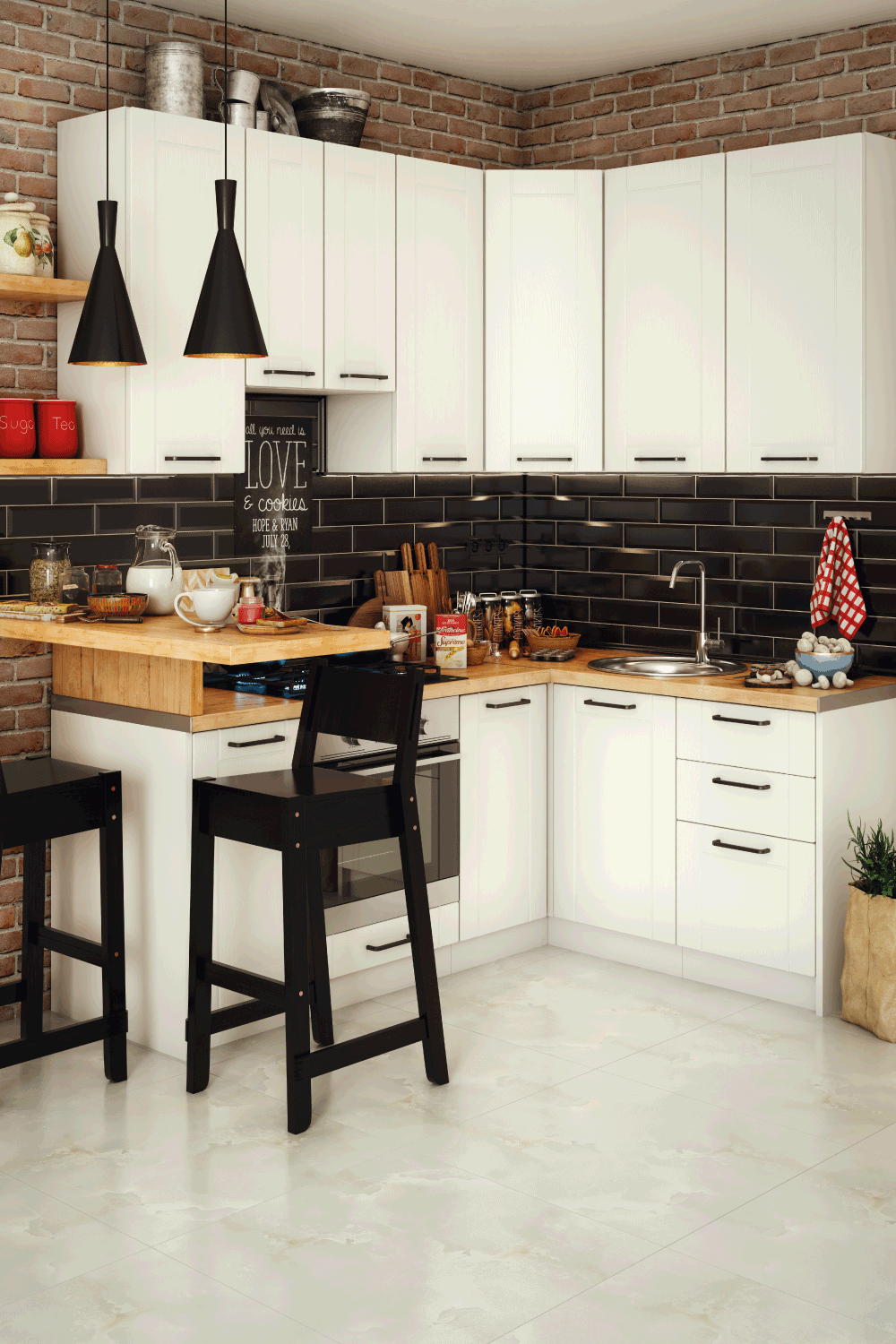 small, fashionable and affordable domestic kitchen interior