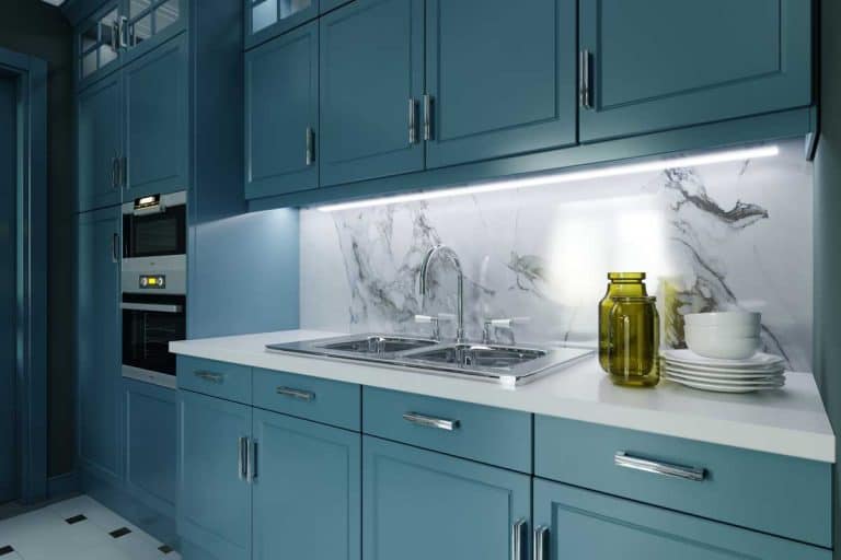 Dark turquoise themed modern kitchen, How Narrow Can A Kitchen Cabinet Be?