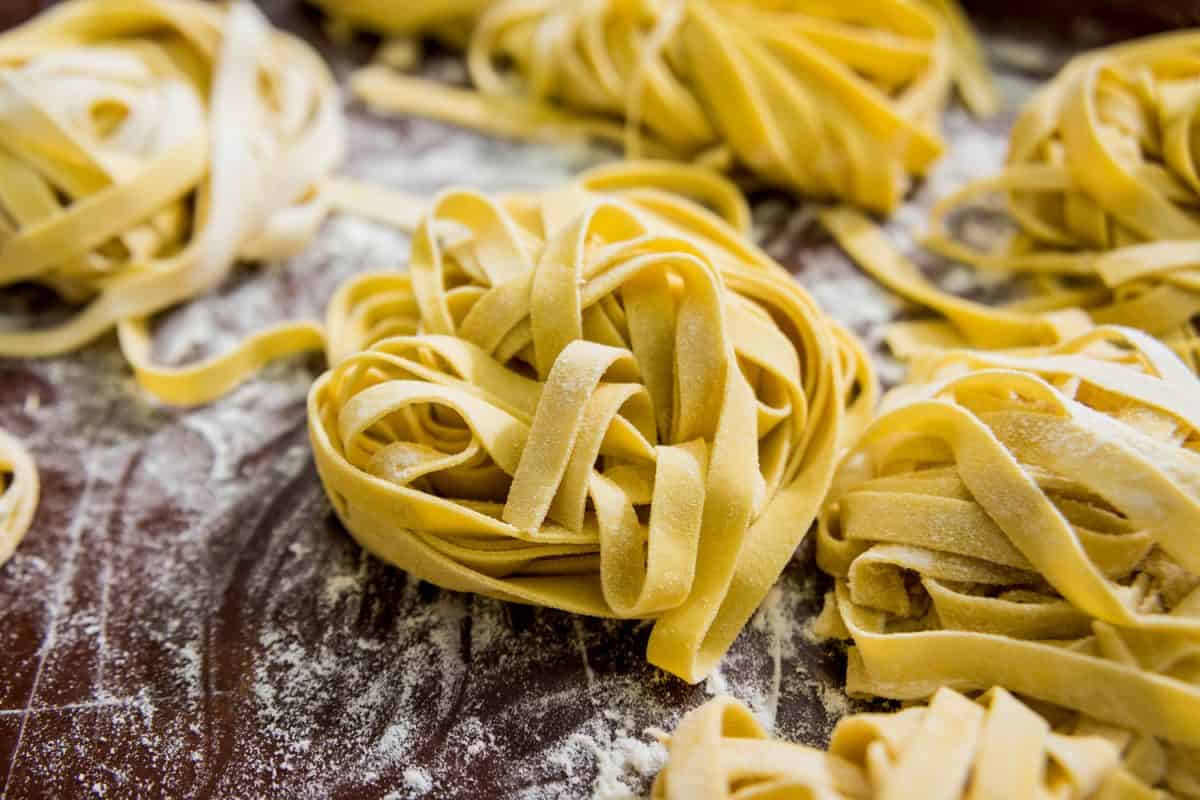 Homemade pasta drizzled with flour