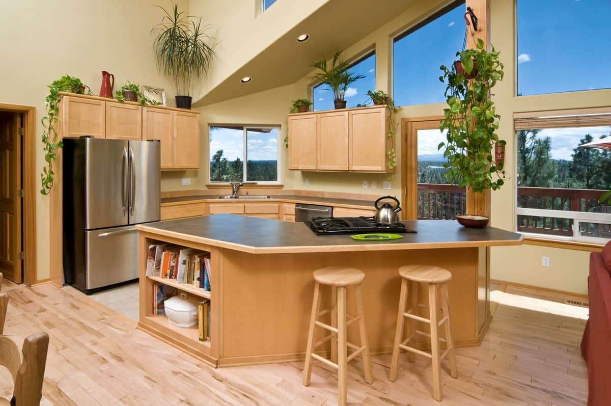 Modern kitchen with hardwood floors