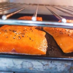 Wild Caught Healthy Salmon Steaks Prepared for Baking in Domestic Kitchen Oven, At What Temperature Should You Bake Fish Fillets? For How Long?