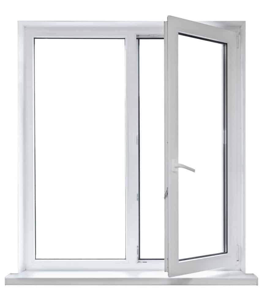 A white colored aluminum window on a white background