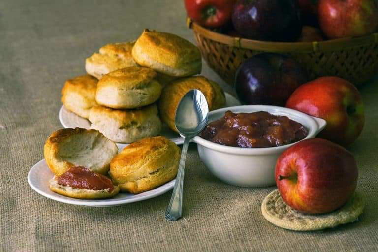 Breakfast with homemade biscuits and apple butter, How To Freeze Apple Butter—4 Steps To Follow!