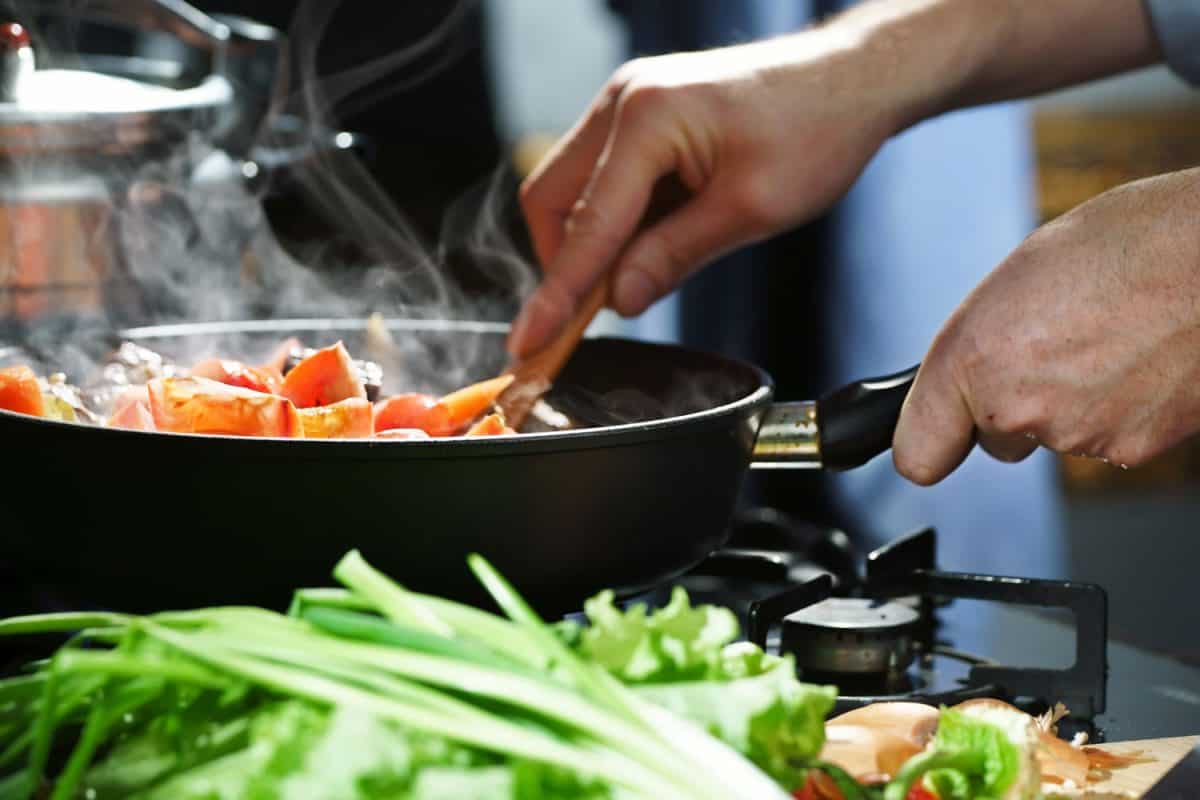 Cooking delicious vegetables in the non stick pan