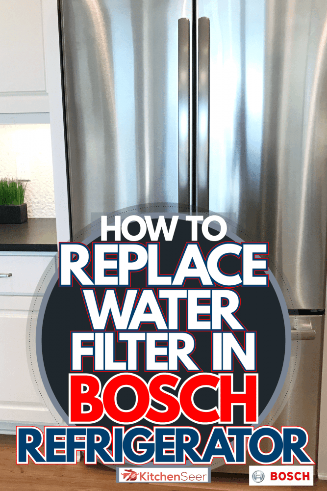 A big double door refrigerator with a small cabinet on the side in a rustic kitchen, How To Replace Water Filter In Bosch Refrigerator