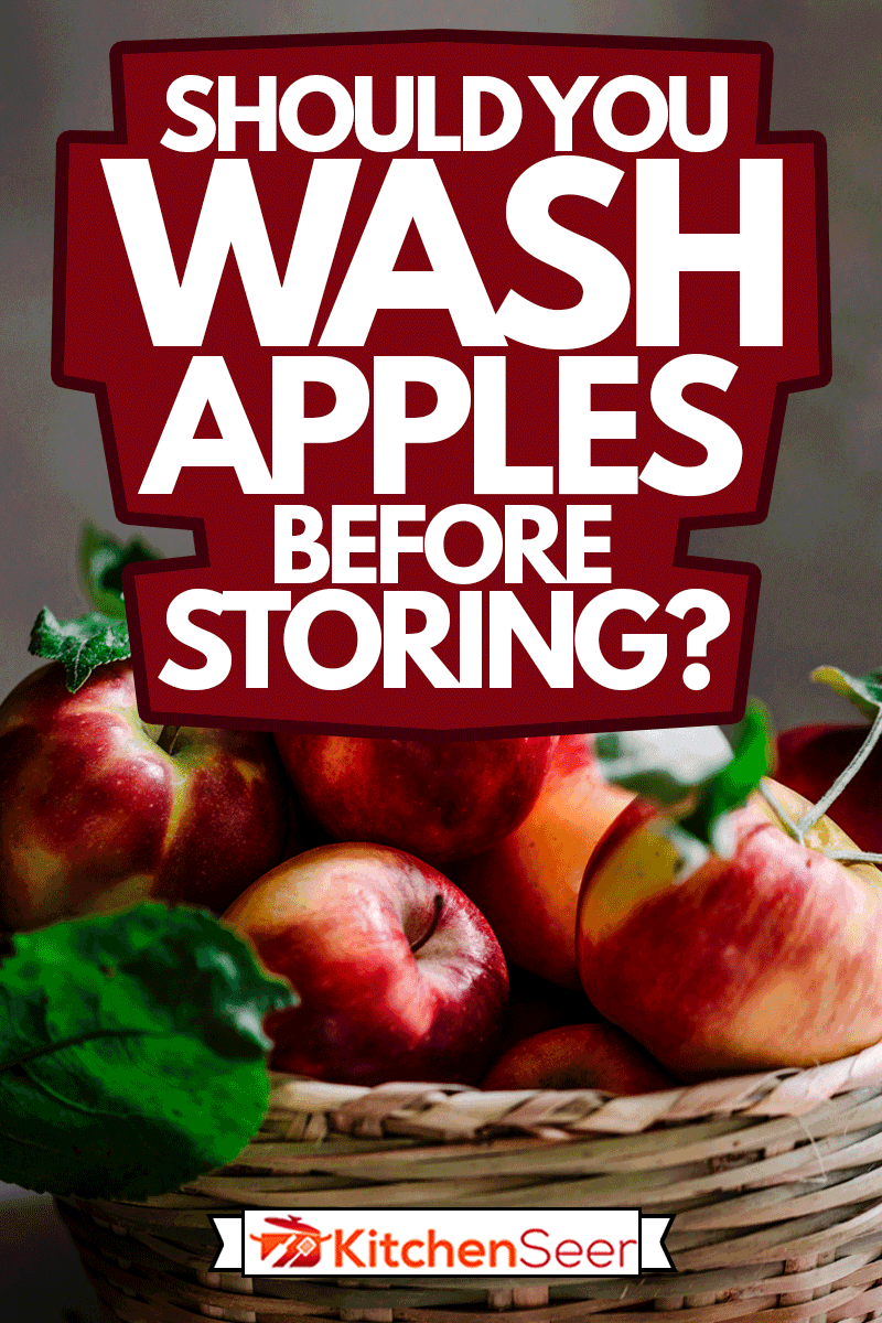Freshly picked red apples from an apple tree in a wicker basket, Should You Wash Apples Before Storing?
