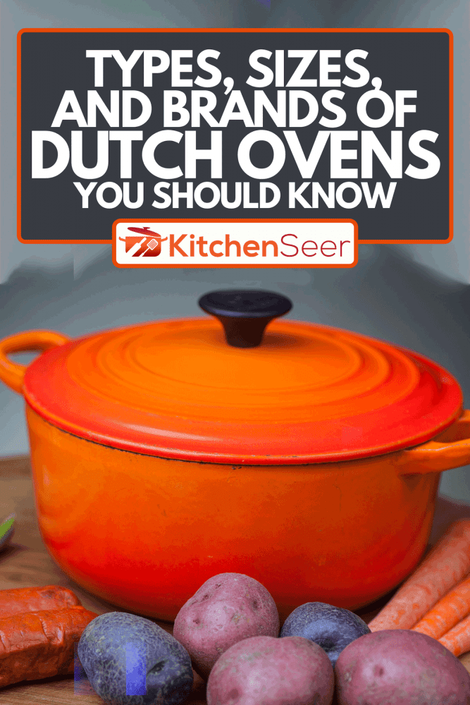 An orange Dutch oven with vegetables, Types, Sizes, And Brands Of Dutch Ovens You Should Know