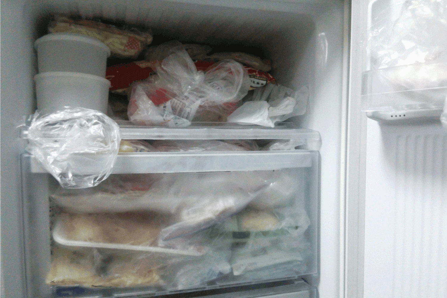 door open of fully stocked freezer