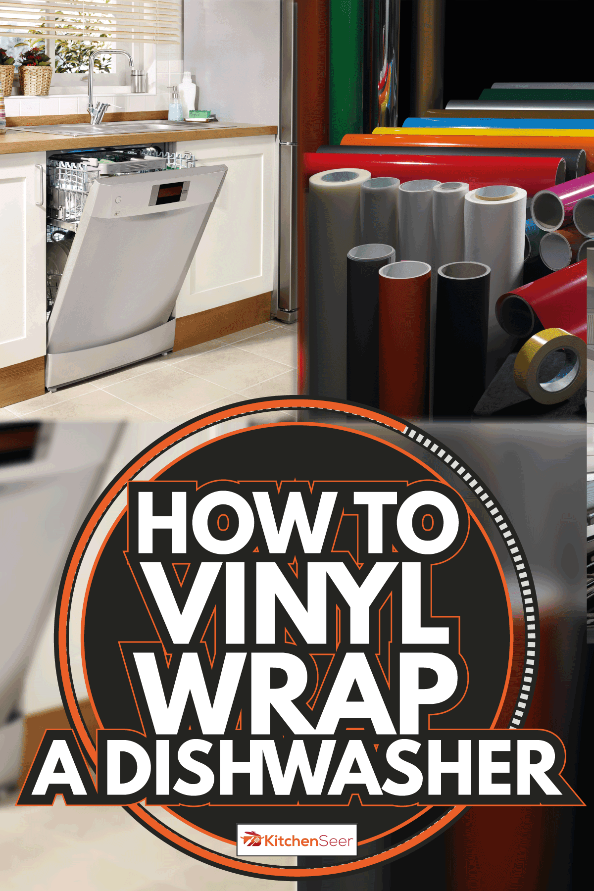 metal doored dishwasher in domestic kitchen and vinyl wraps. How To Vinyl Wrap A Dishwasher