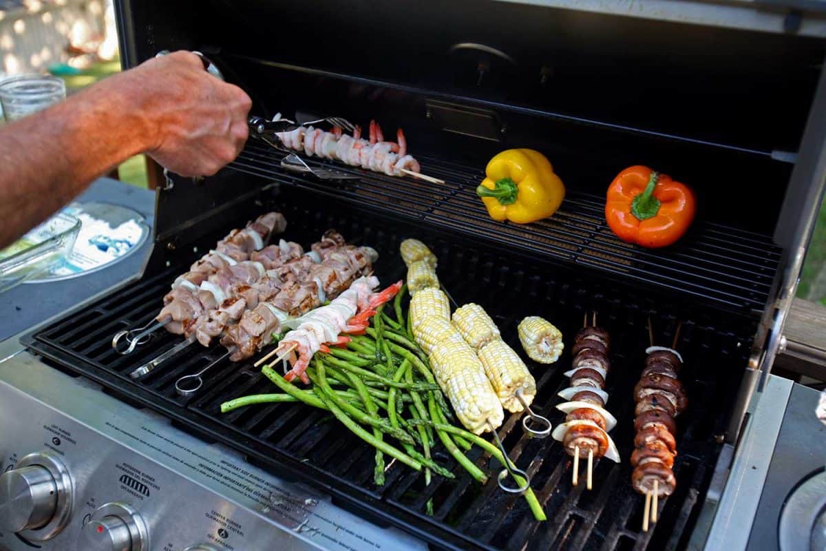 A nice grill with an assortment of food