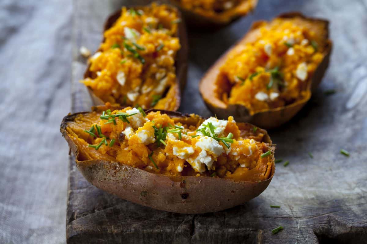 Baked sweet potato with feta cheese and chives, Should You Wrap Sweet Potatoes in Foil When Baking?