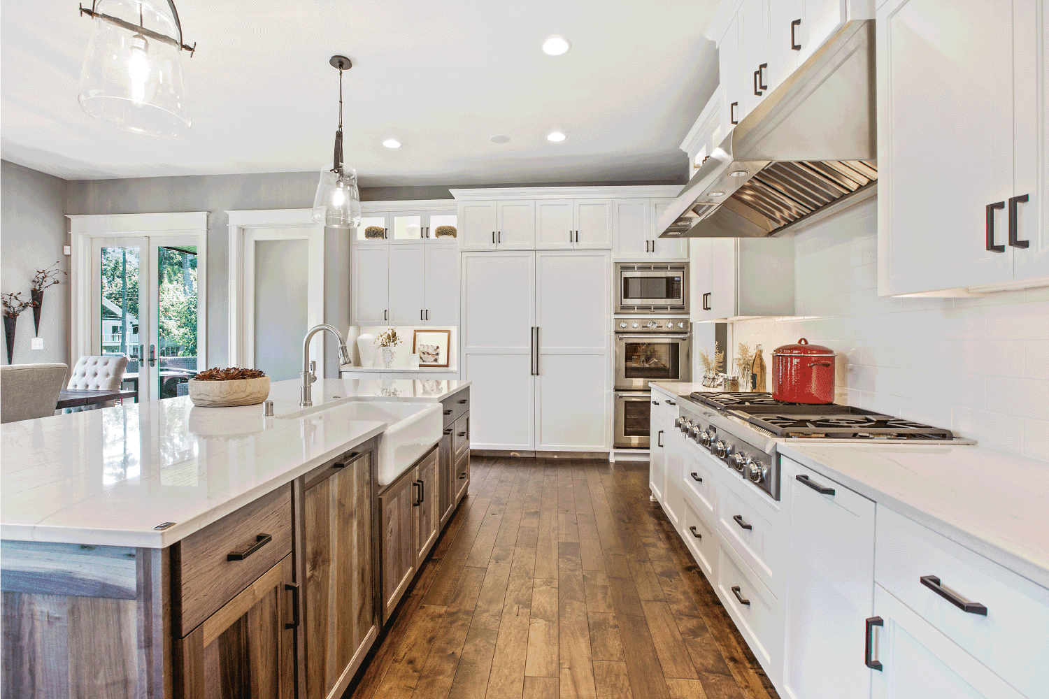 Brown and white colors throughout this kitchen and home