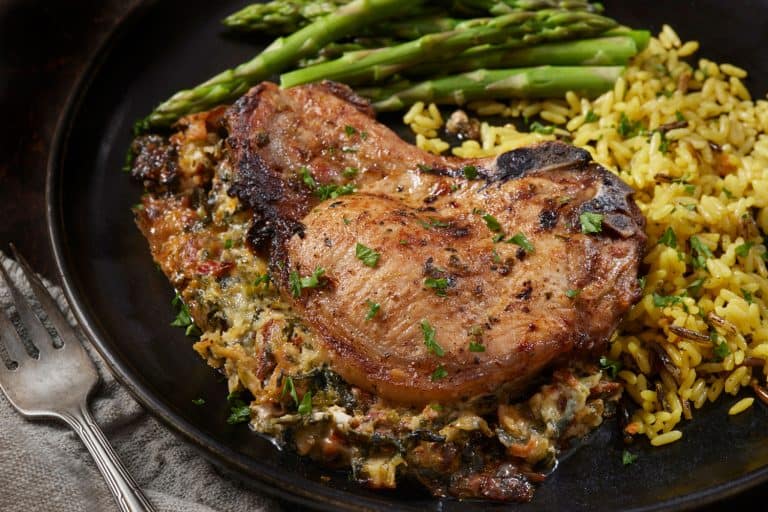 Cheesy Spinach Stuffed Baked Pork Chops with Asparagus and Wild Rice, How Long to Cook Pork Chops in a Dutch Oven