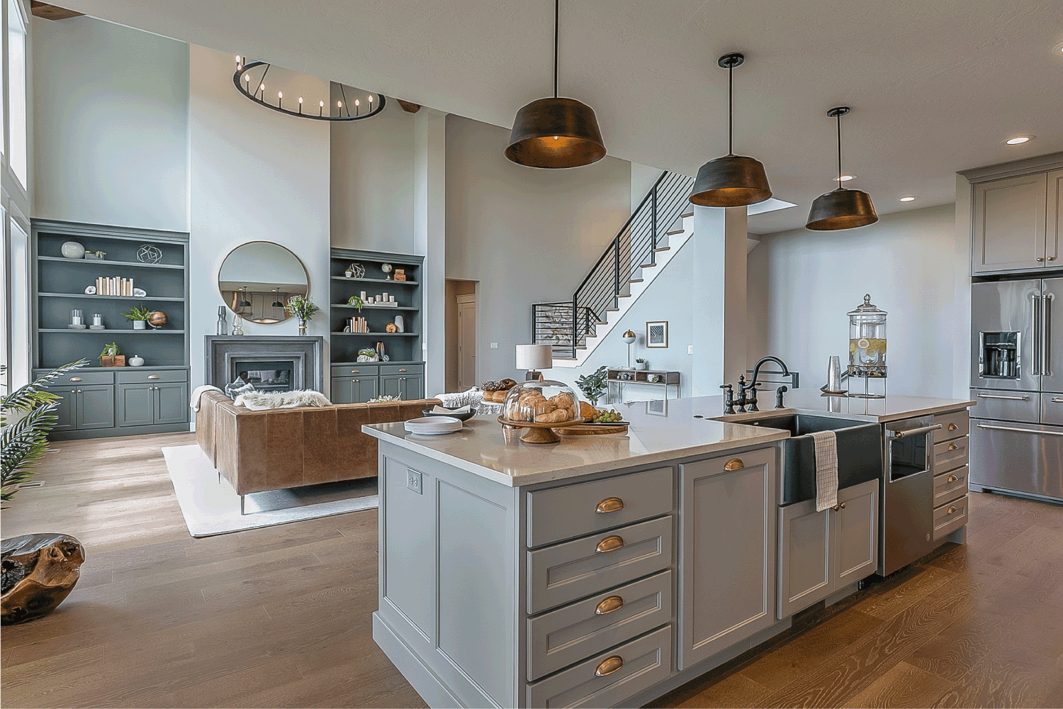 Kitchen island with gray and white colors