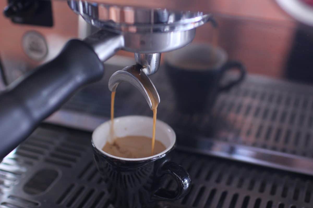 Preparation americano coffee. Espresso machine.