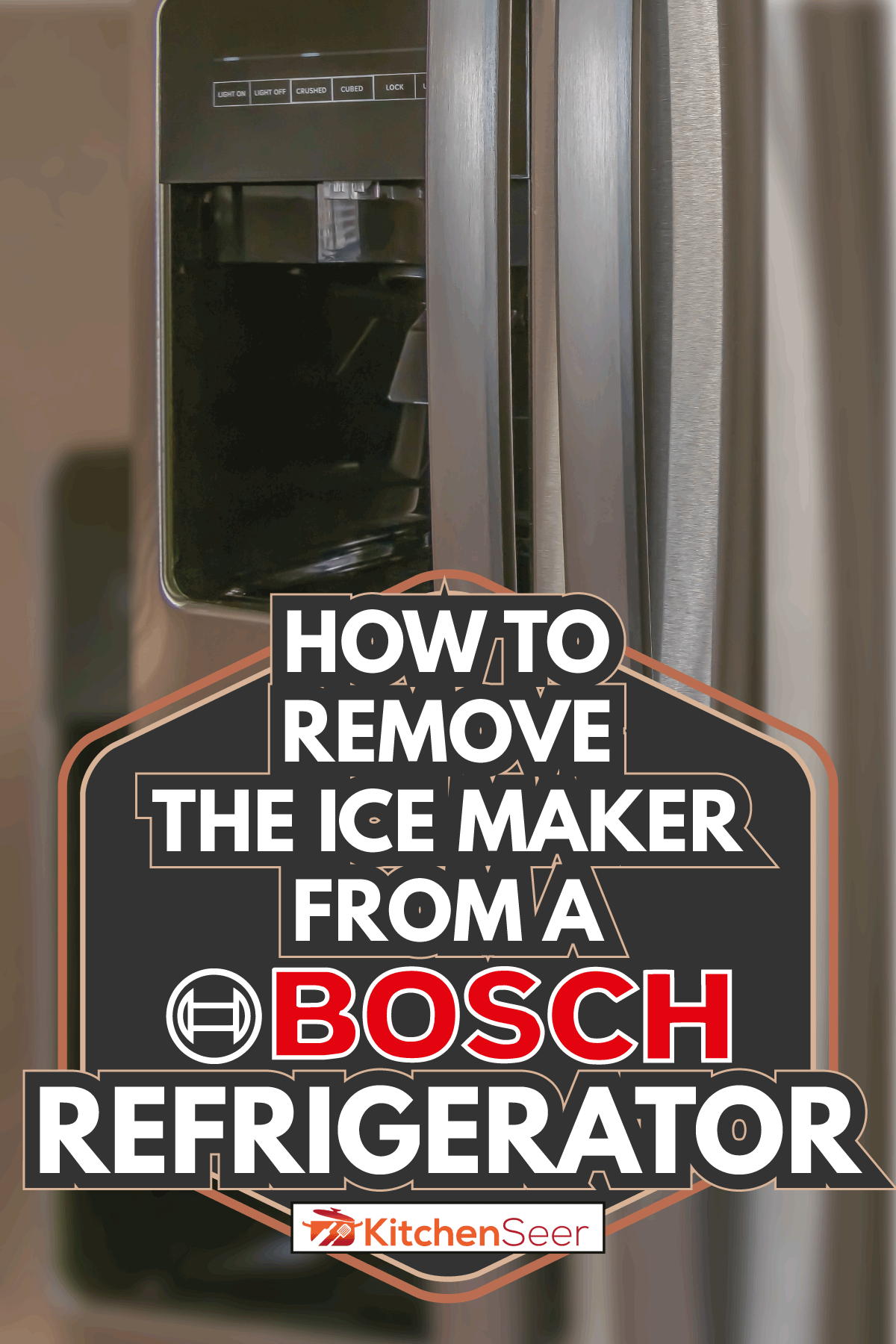 close up of ice cube dispenser on the refrigerator door. How To Remove The Ice Maker From A Bosch Refrigerator