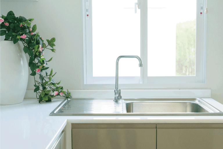 kitchen sink with silver faucet in kitchen room, modern counter with sink in kitchen room. What Color Sink With White Countertops