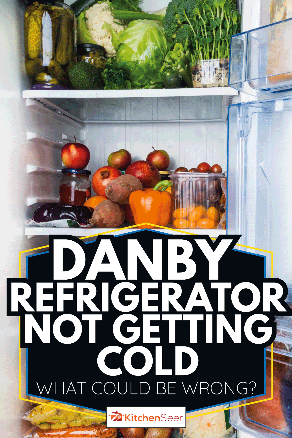 open refrigerator filled with food, oils, sauce. Danby Refrigerator Not Getting Cold—What Could Be Wrong