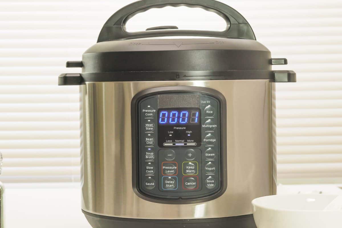 A brass multi cooker at the kitchen