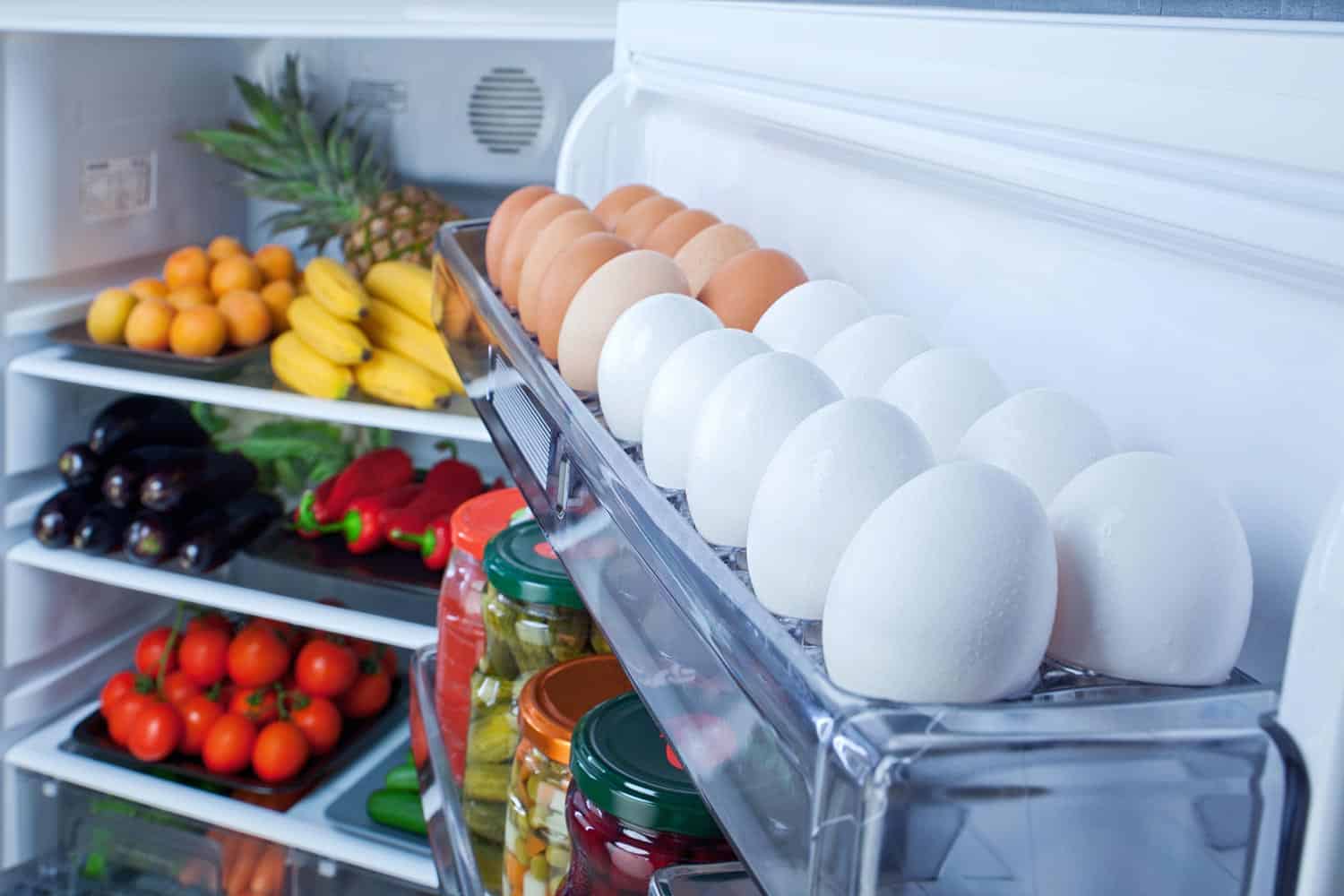Food, vegetables and beverage in refrigerator