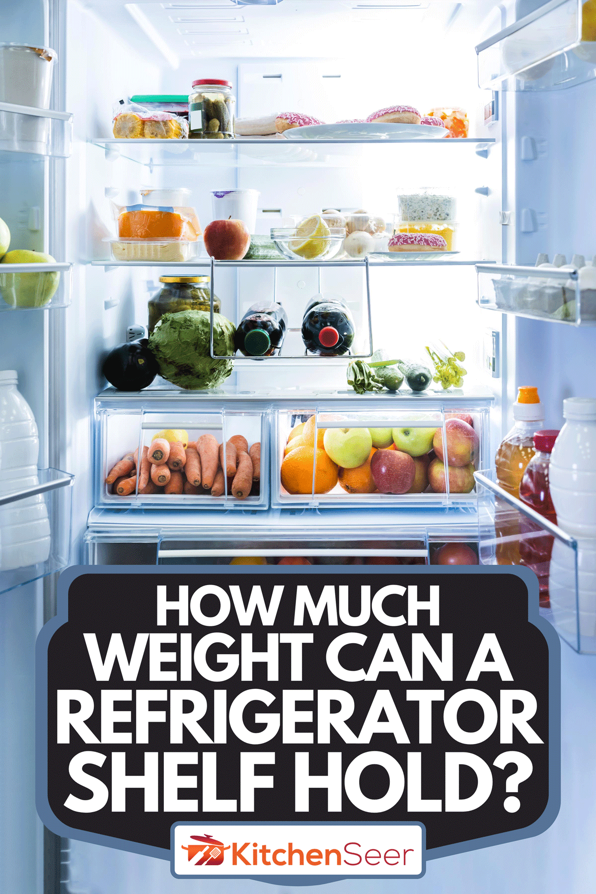 A fridge door with food inside, How Much Weight Can A Refrigerator Shelf Hold?