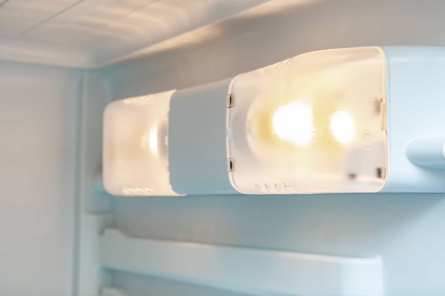 A light inside the fridge, refrigerator close up, a lamp that response to turn on when the door is open,