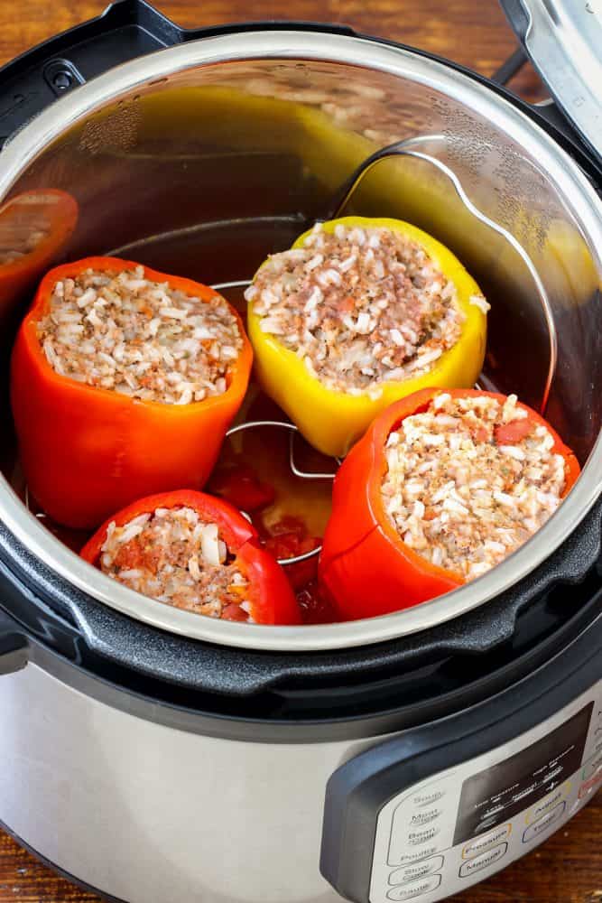 Cooking stuffed peppers inside a pressure cooker